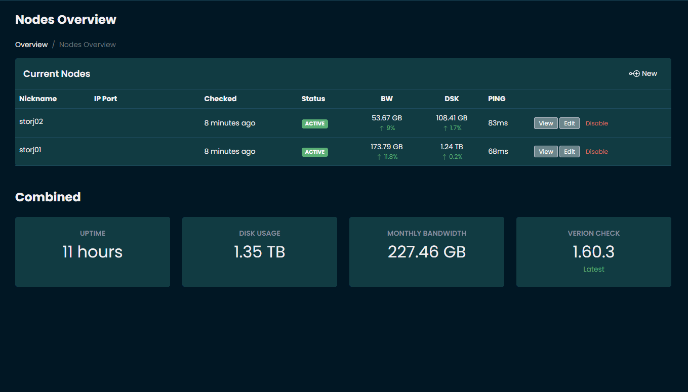 Storj multiple nodes one dashboard